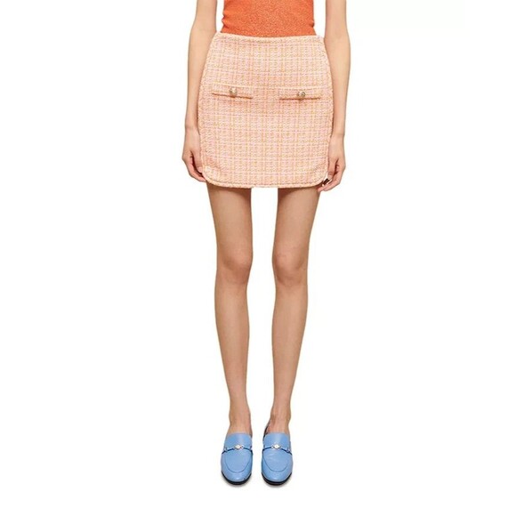 Maje womens Jilandra Tweed Short Mini Skirt size 40 EU (10 US) Orange Pink $325 - Picture 3 of 12